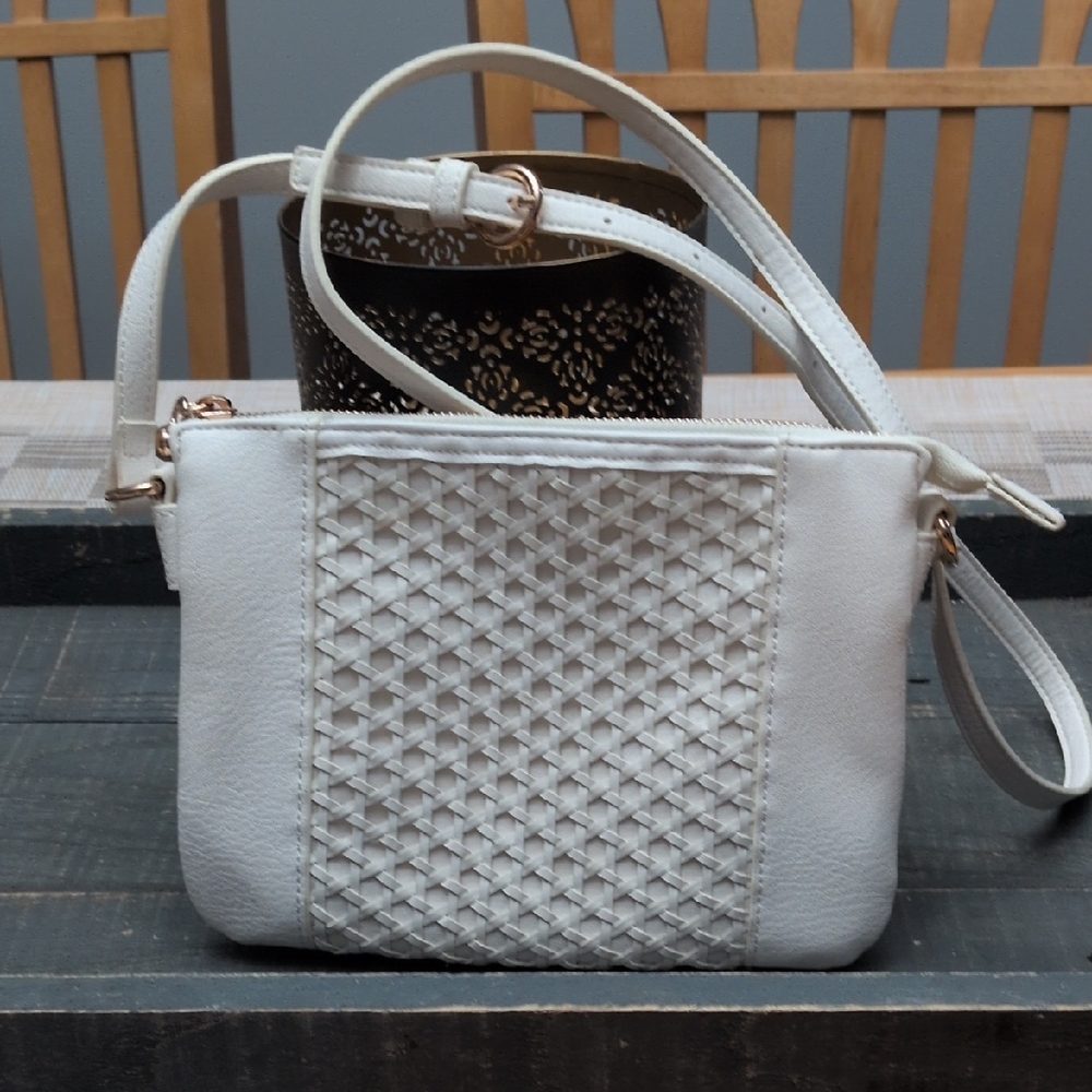 LC Lauren Conrad Ivory Woven Crossbody Bag